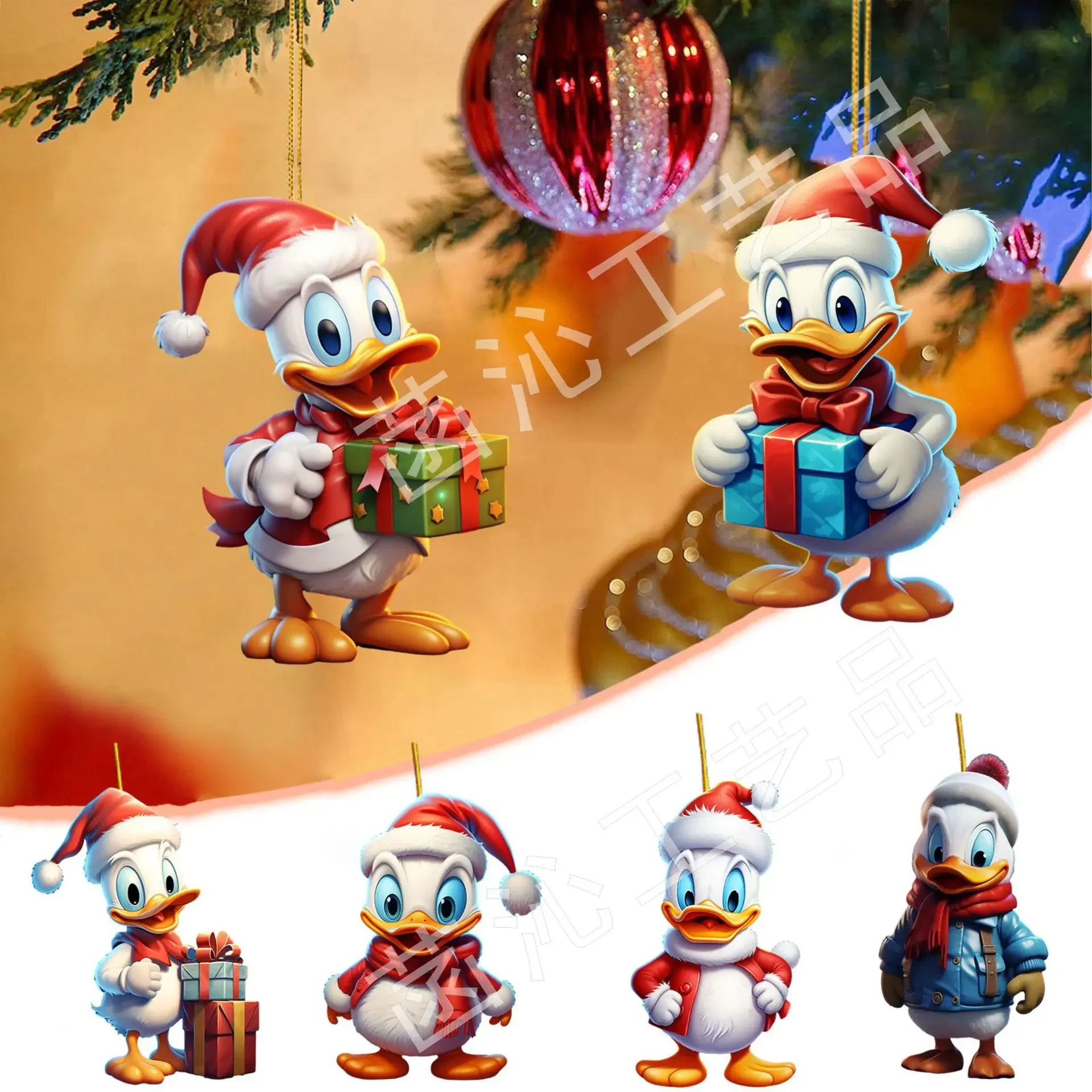 Donald Duck Christmas Tree Pendant Disney Anime Figure Decorative Kids Cartoon Home Halloween Acrylic Plane Accessories Gifts