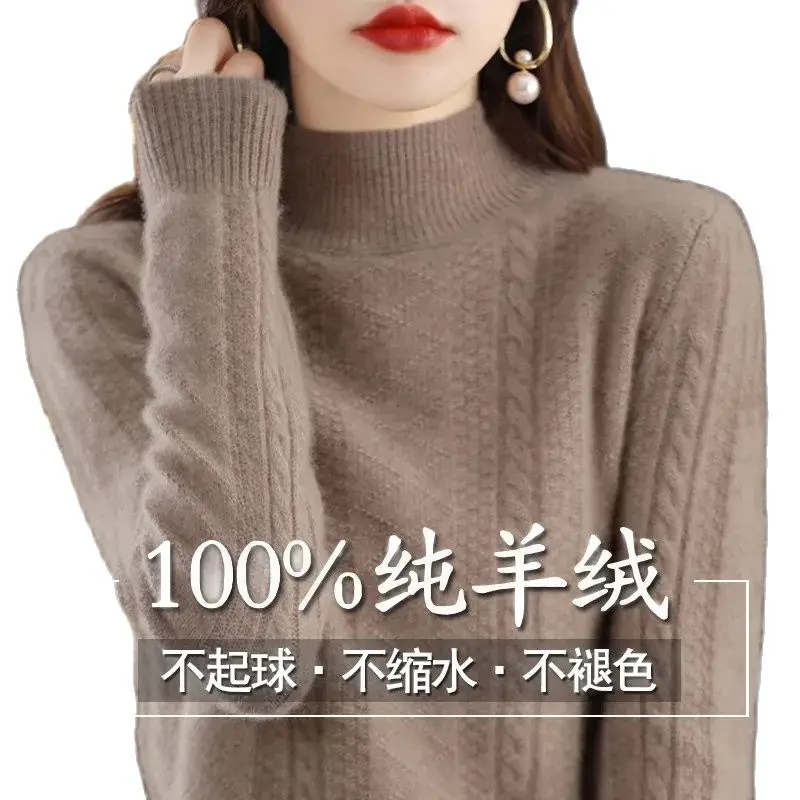 

New 2022 Half Turtle Neck Female Autumn Winter Top Korean Version Sweater Loose Padded Pullover Women Knitted Bottoming Shirt