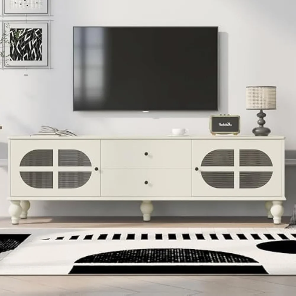 

68.9'' Modern TV Stand: MDF & Glass Entertainment Center for 75 Inch TVs - 2 Storage Cabinets & 2 Drawers with Cable Management