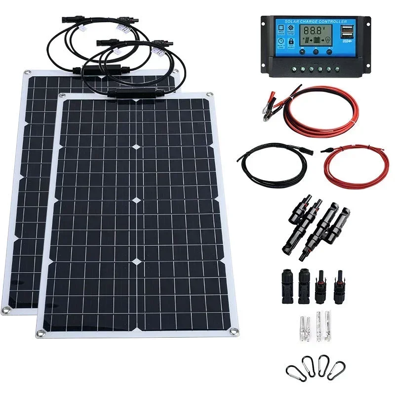 Flexible Solar Panel System110V/220V2000W 12V Battery Charging Controller 4000W Solar Inverter Kit Complete For Home/Outdoor Use