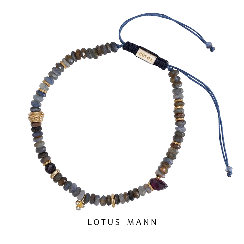 Lotus mann Lost Garnet Gem Sapphire and 925 Silver Plated Garnet Adjustable Bracelet for Men and Women's Vacation