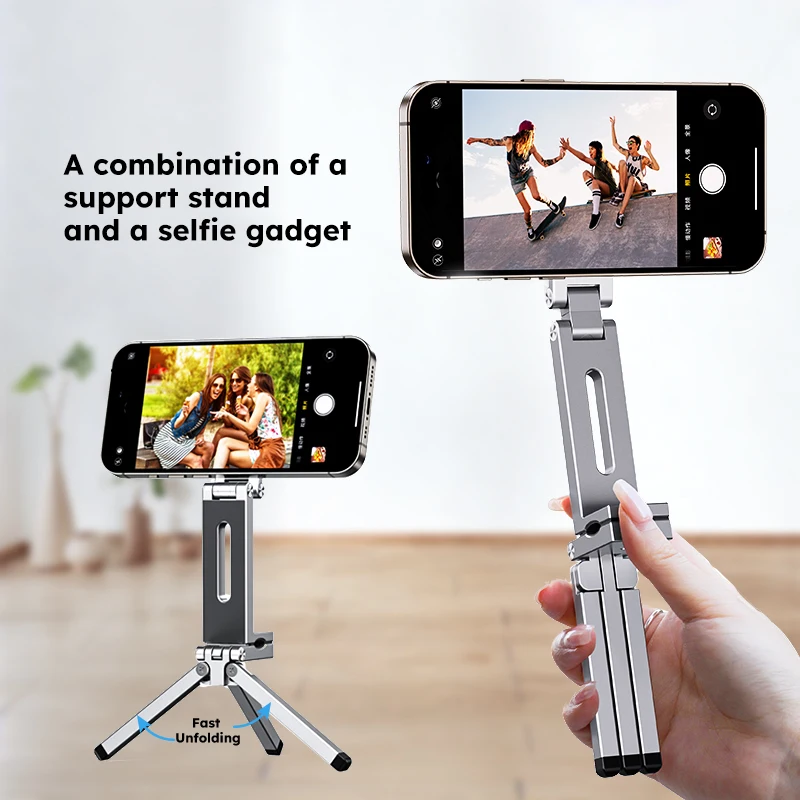 Phone Holder Magnetic Stand for Magsafe 360° Dual-sided Rotating Selfie Portable Tripod Aluminium Mobile Holding for Travel Live