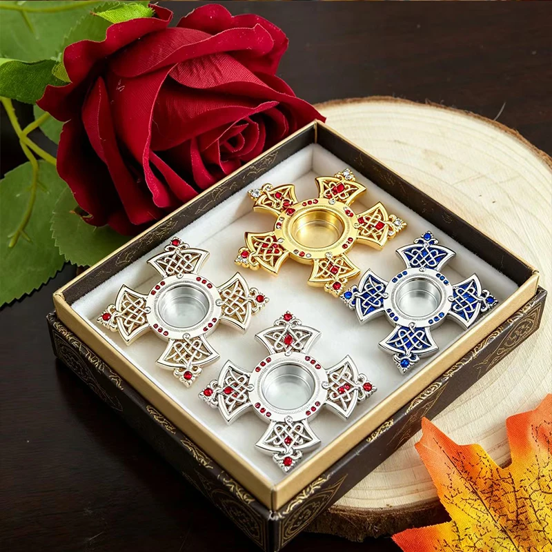 New Gold/Silver Plated Cross Reliquary Box Set with Crystal Accents & Gift Case for Storing Ashes/Relics Church Altar Religious