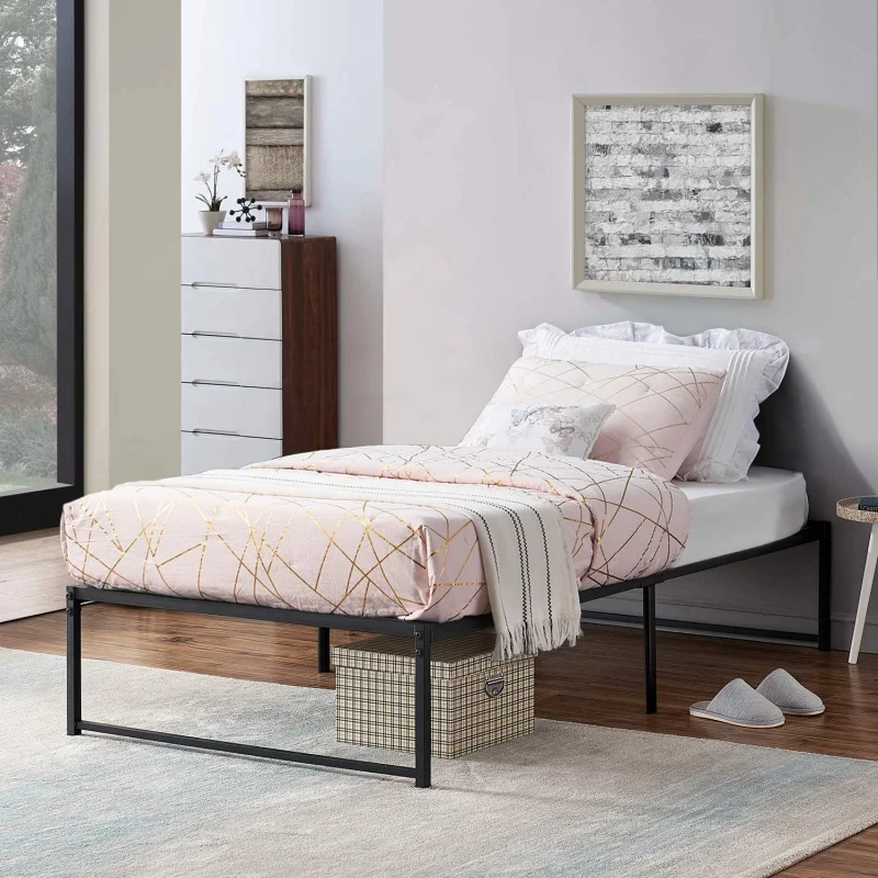 Metal Platform Bed Frame, No Box Spring Needed/Foundation/Steel Slat Support Black (Twin)