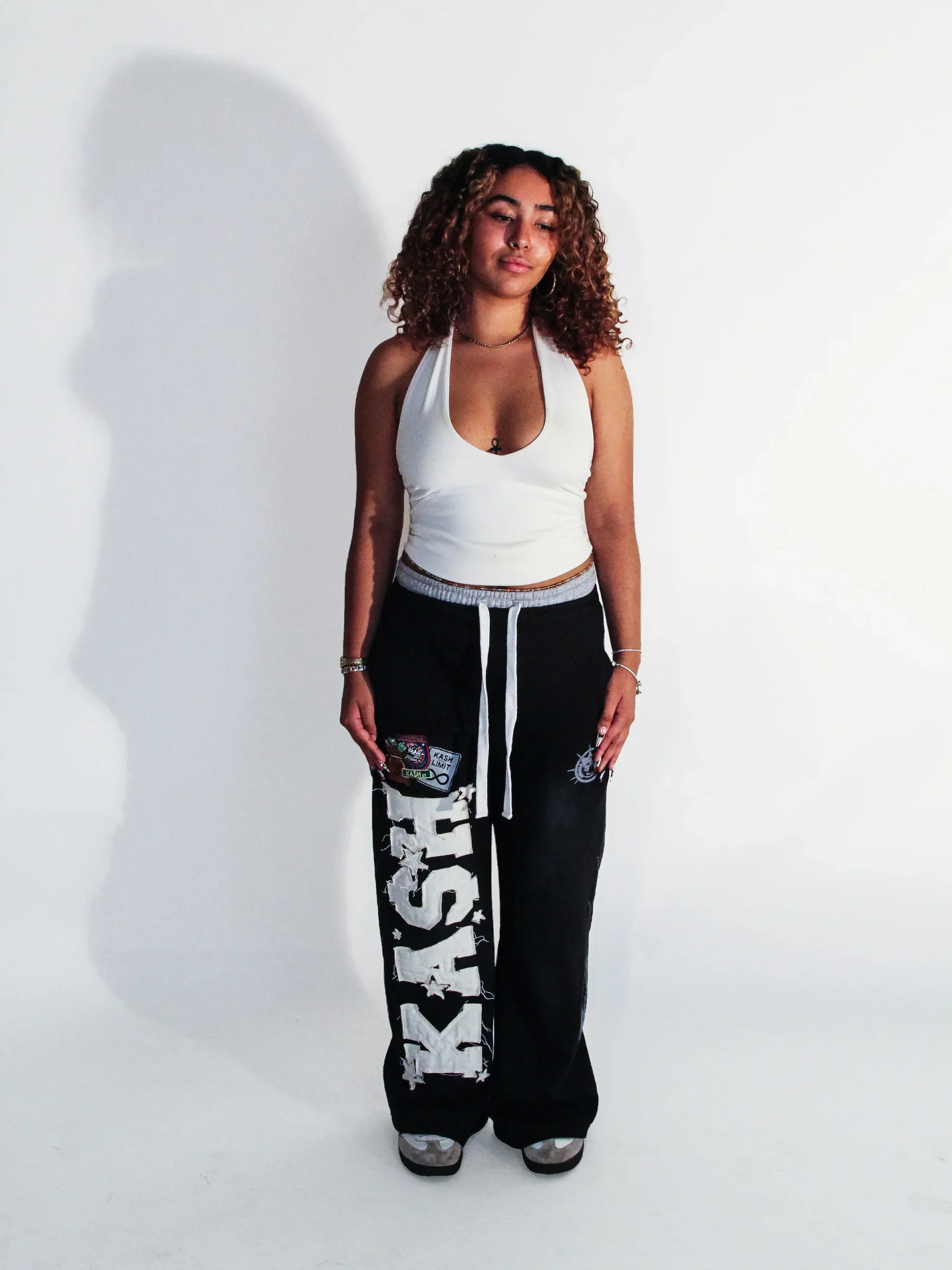 Casual y2K baggy sweatpants printed patch retro pattern cotton streetwear men women fitness pants double waist high waist pants