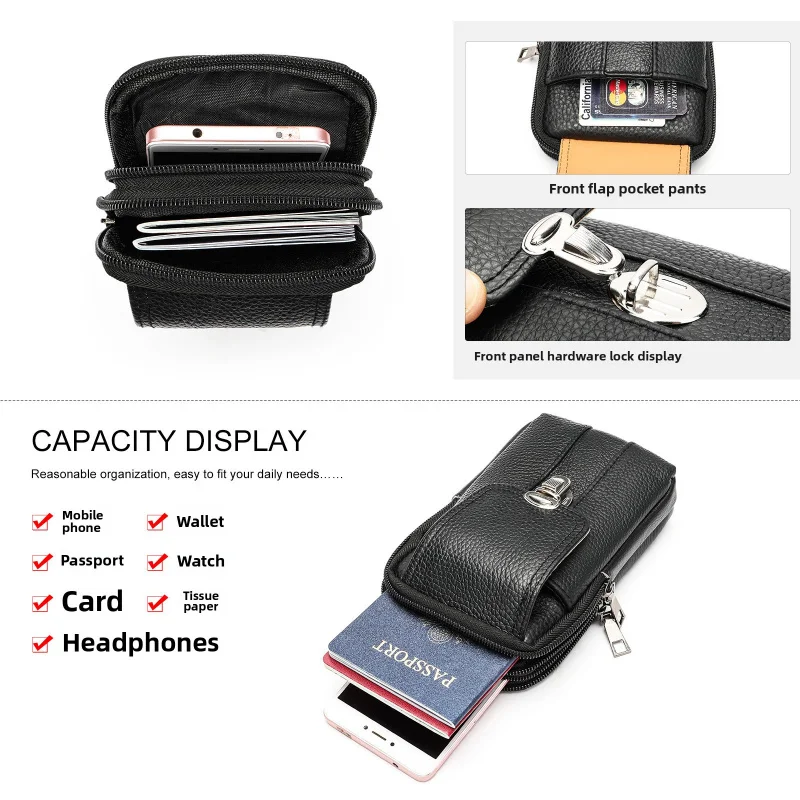 New Men's cow leather vintage casual small waist bag male crossbody mobile phone bag for men