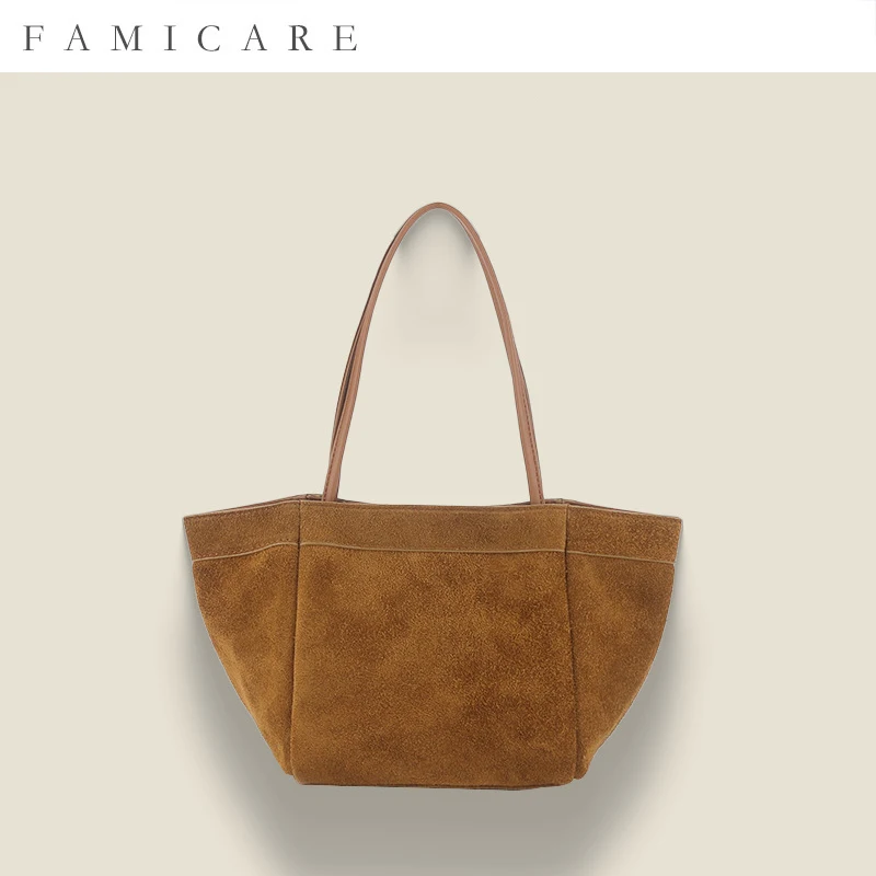 Fall Winter New Suede Leather Market Tote Bag Convertible Shoulder Crossbody Bucket Bag Unique Women Vintage Inspired Handbag