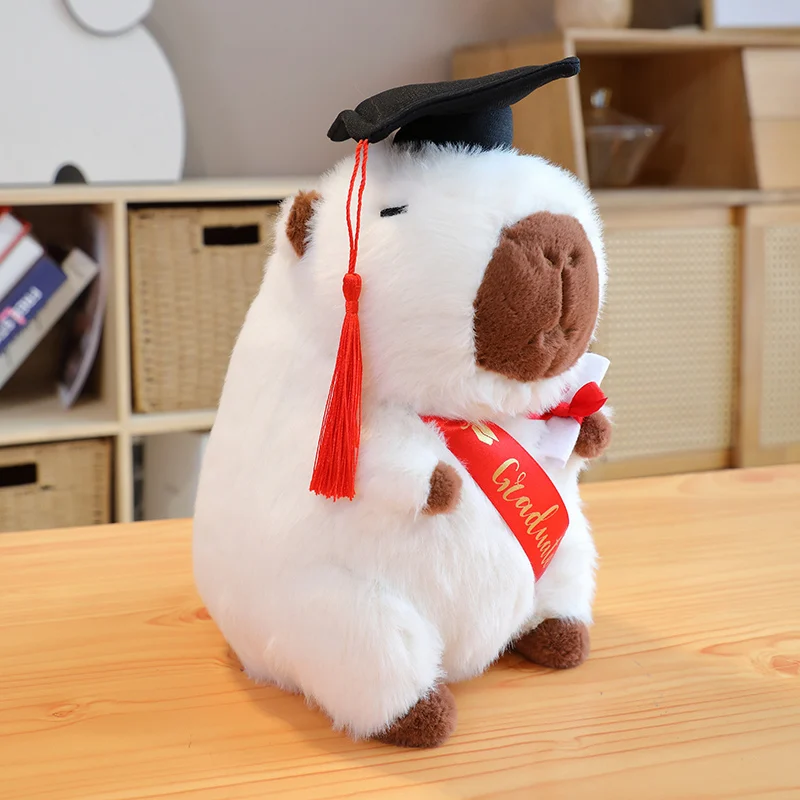 25CM Cute Cartoon Graduate Capybara Plush Toy Soft Stuffed Graduation Season Gift Lovely Capybara Doll Party Decor