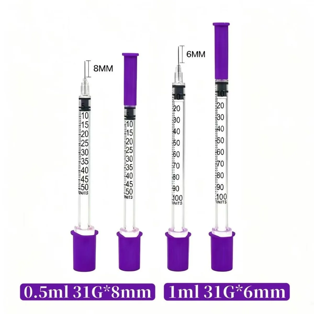 Seringa de Insulina Rosa Roxa 0.3ml 0.5ml 1ml para Uso Humano e Veterinário