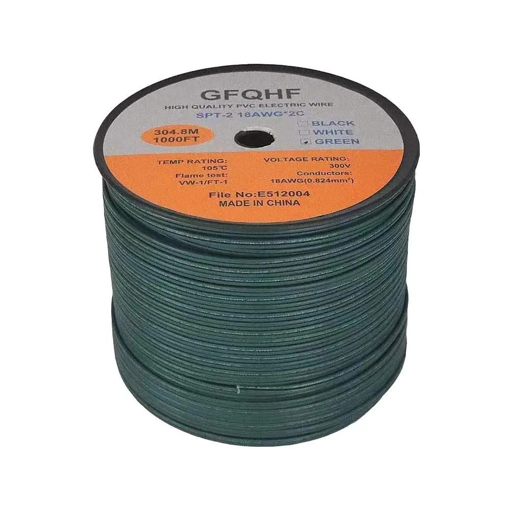 1000FT Cord Wire 18/2 Extension Electrical Cable, UL Listed 18 Gauge Wire, Work with SPT-2 Vampire Plug