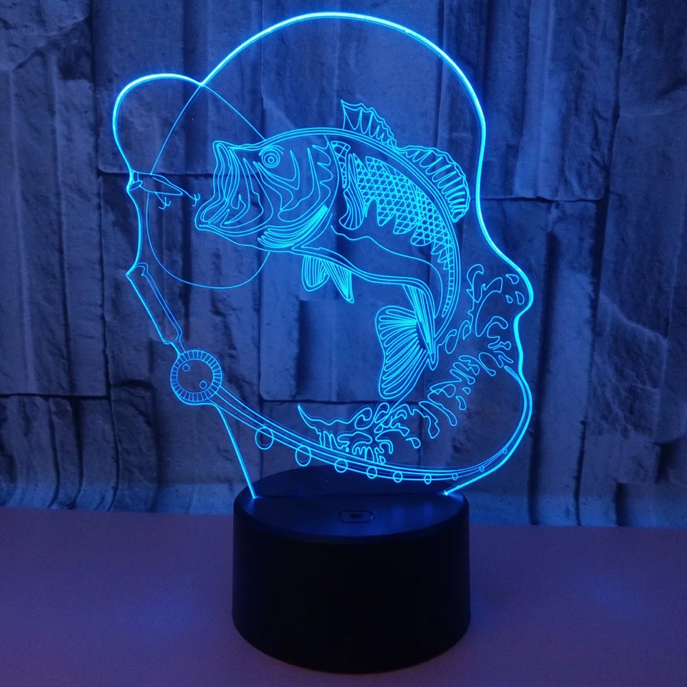 Nighdn 3D Fishing Fish Night Lamp LED Illusion Night Light 7 Color Changing Touch Switch Table Desk Decoration Lamps Gift Toys