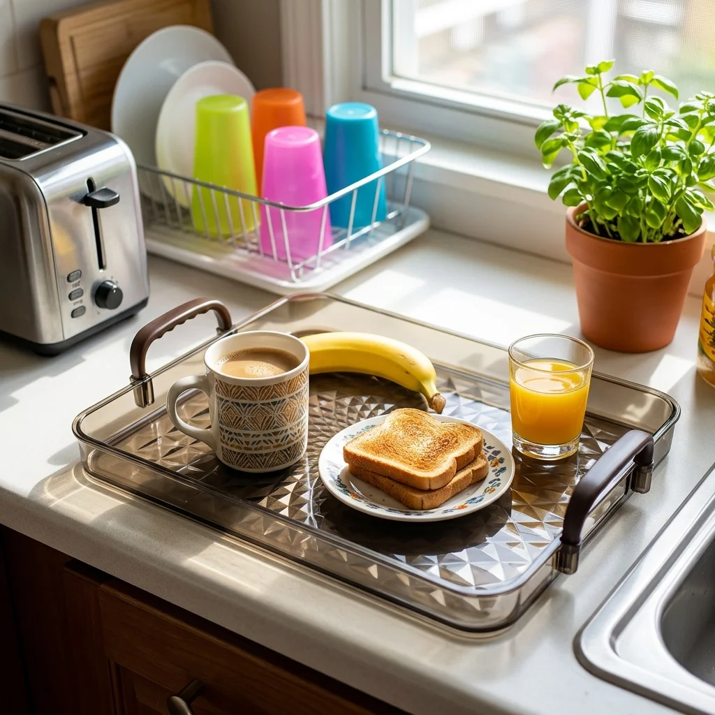 Plastic Serving Tray with Handles Stackable Fruit Food Trays for Eating Rectangular Tea Tray Serving Dishes Kitchen Tableware