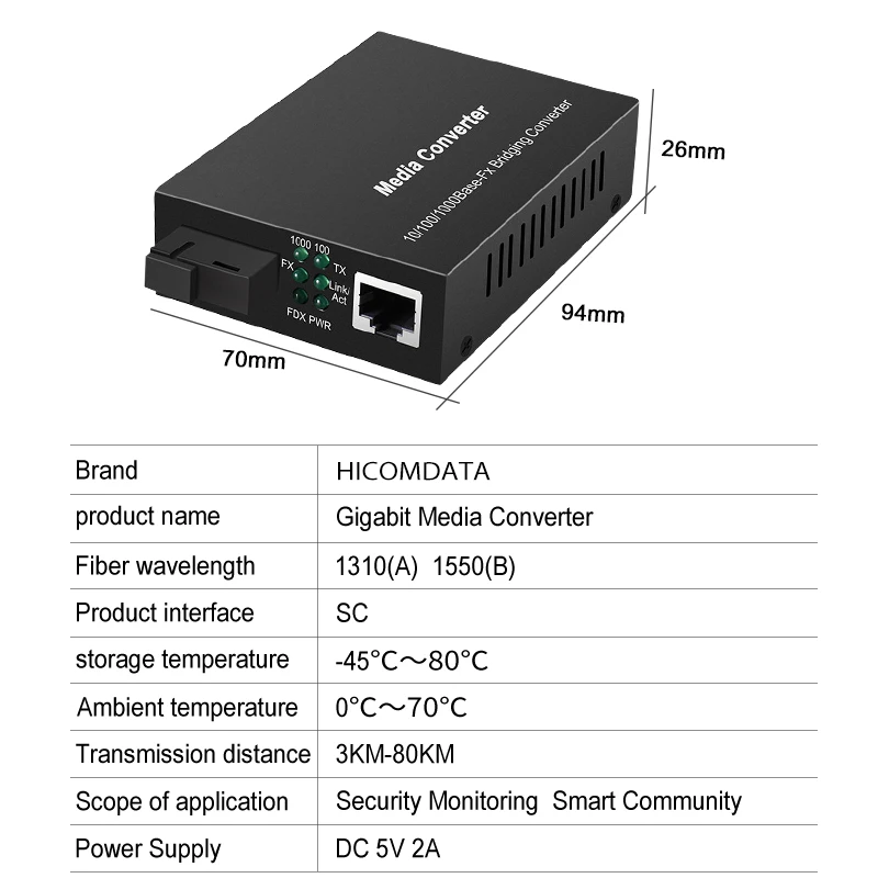 Imagem -04 - Hicomdata-switch Gigabit Desktop Pair Network Switch Internet Sfp Rj45 1000 Mbps 3km 20km 40km Par