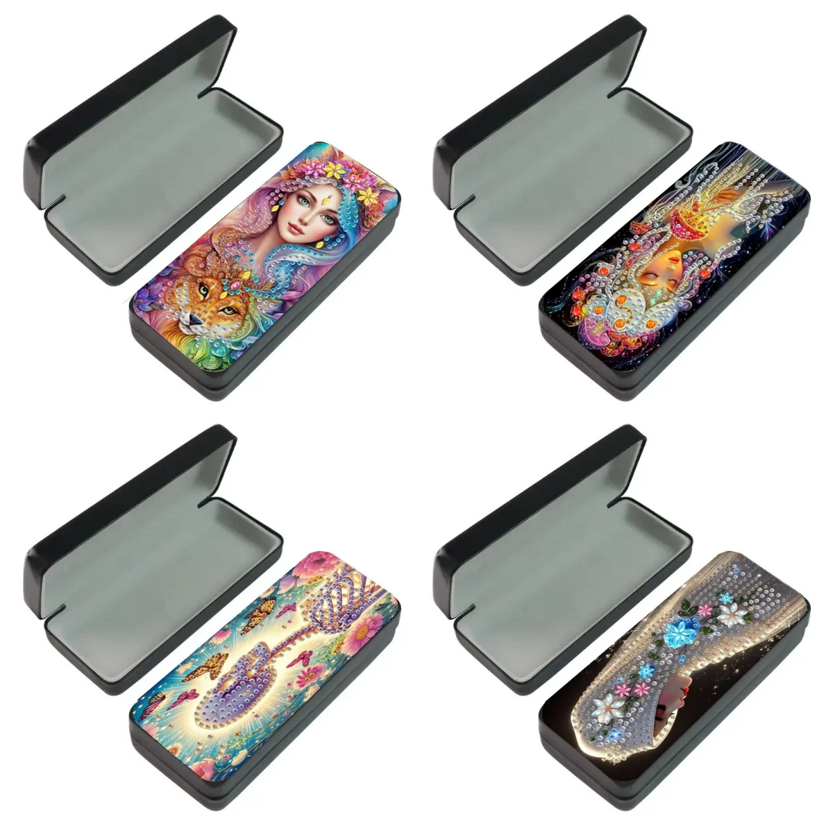 1 Kristall-Diamant-Farbmalerei-Set Brillenetui, 5D DIY Cartoon-Kunstmuster Brillenetui-Set
