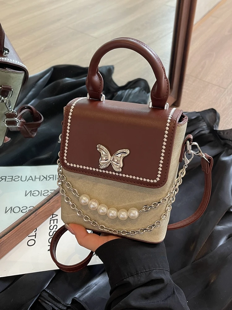 

Женская сумка с клапаном, осень-зима, новый корейский стиль, прямоугольные сумки через плечо с бантом, повседневная сумка на одно плечо с жемчугом