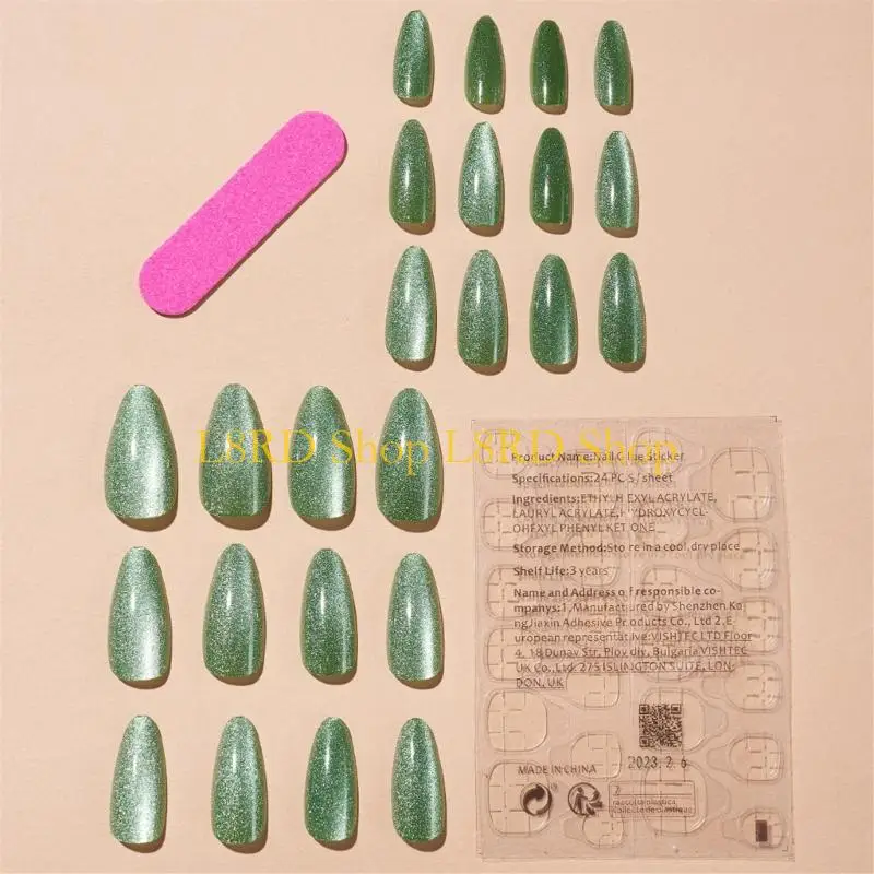 L8RD Eye Press on Nails Almond Green False Nails Tips Full Cover on Nails Pink False Nails Artificial Nails
