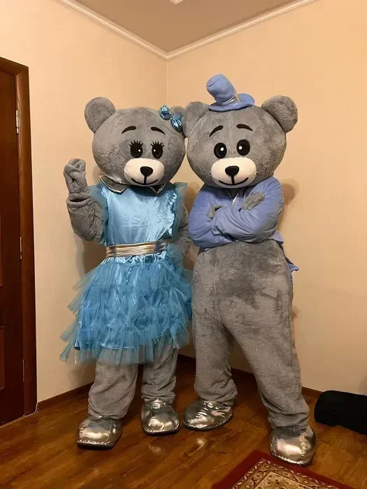 

Disney Blue Suit Cute Grey Bear Blue Dress Mascot Costume Cartoon Doll Clothing Anime Disguise Clothes Adult Halloween Christmas