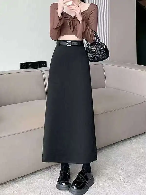 

Юбка А-силуэта с высокой талией и карманами, повседневный деловой костюм для женщин, весенний сезон, полиэстер, для работы и поездок на работу