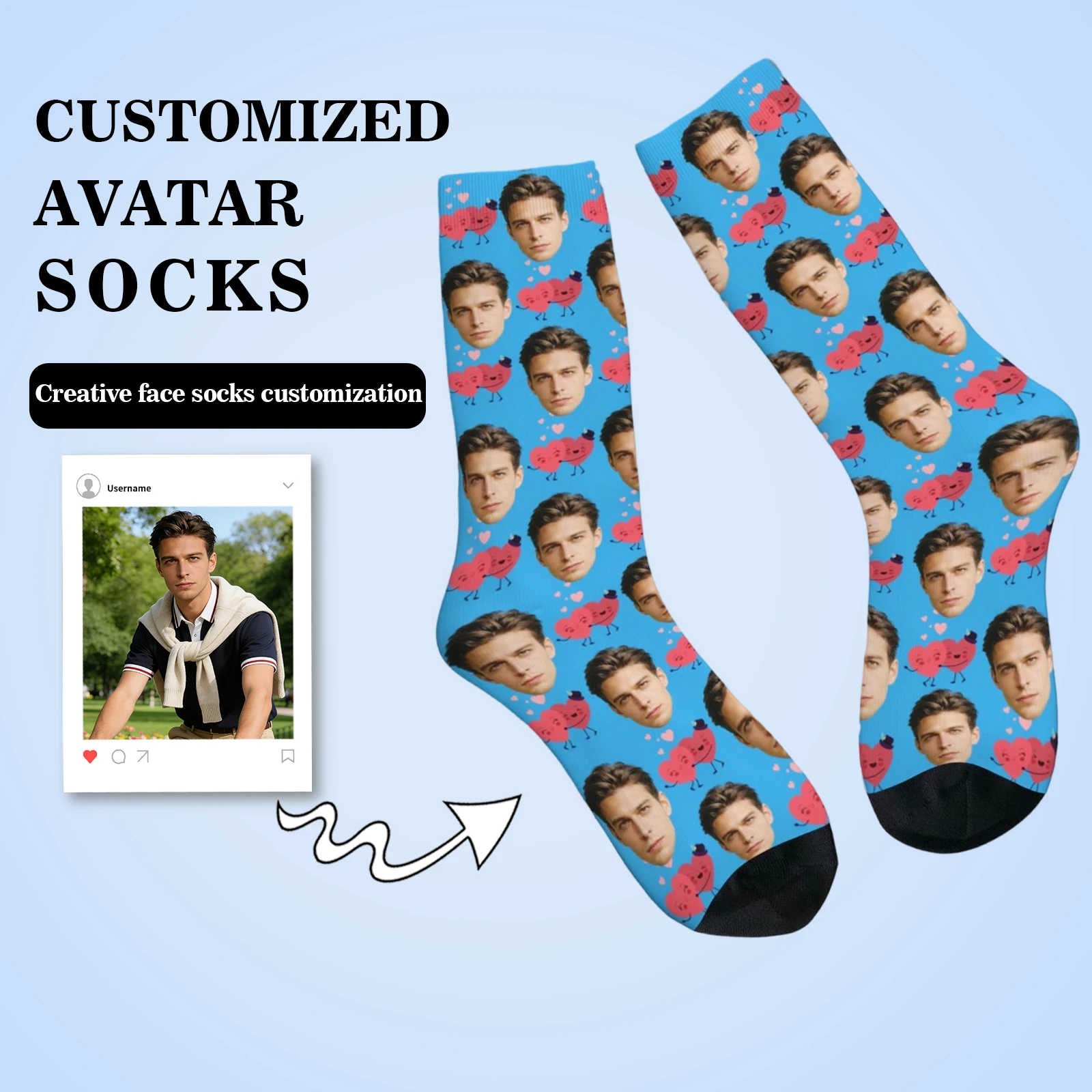 

Customized face-shaped socks DIY Unisex customized socks Personalized picture socks Photo socks Customized socks as gifts