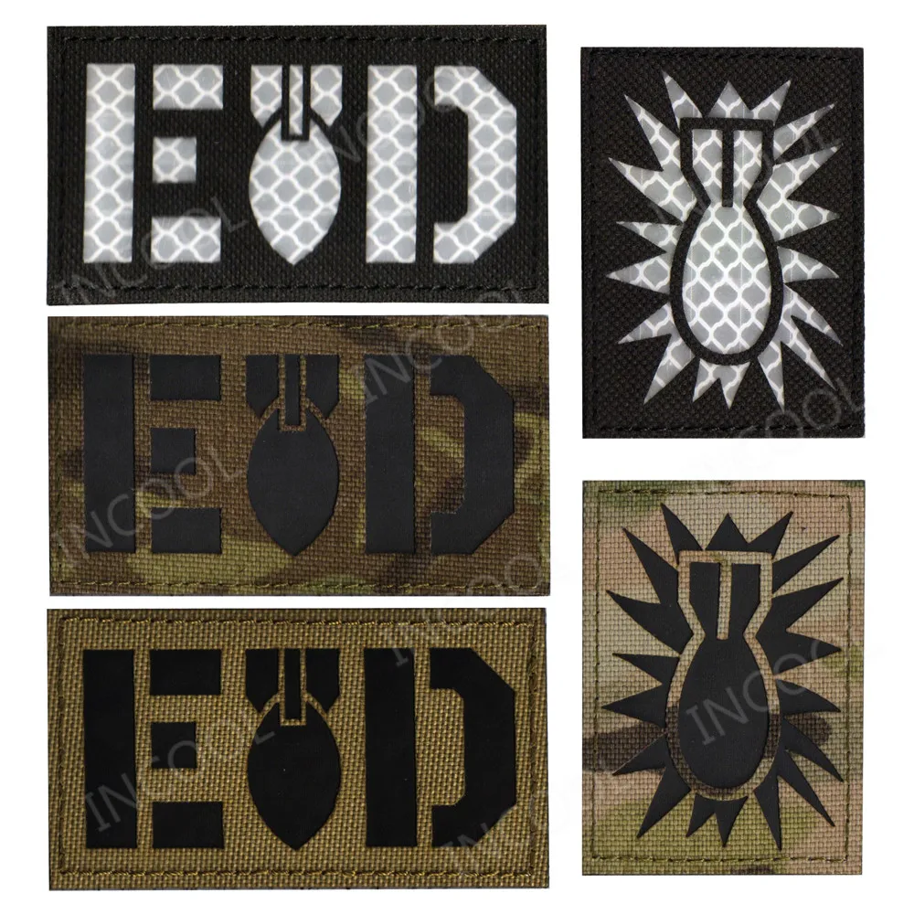 EOD Infrared IR Reflective Bomb Glow in Dark 3D PVC Rubber Embroidered Patches Appliqued laser Patch For Clothing