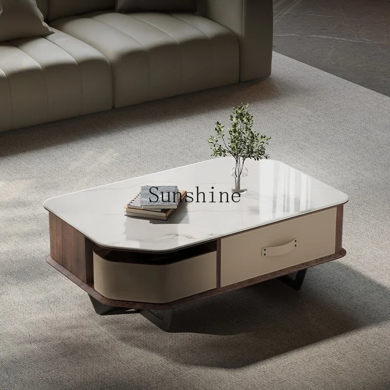 

Italian minimalist living room home saddle leather wabi wind light luxury small apartment coffee table