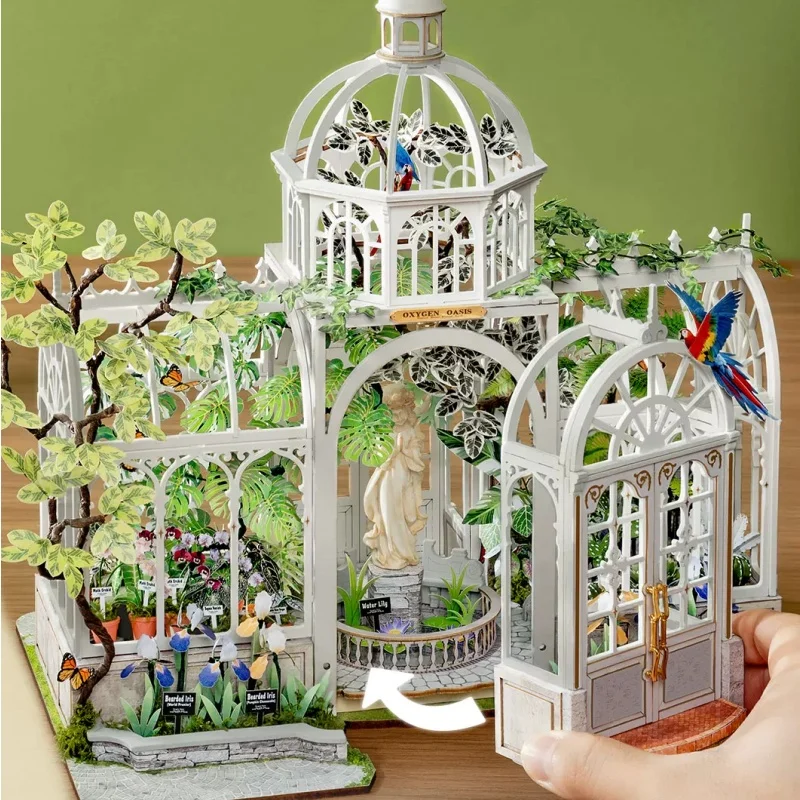 Rolife Oxygen Oasis Greenhouse Garden Wooden Building Block DIY House Assembly Model Educational Toy Desktop Ornament Gift