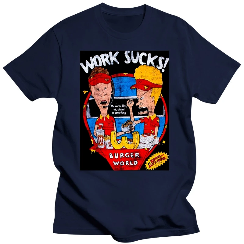 Men Funny T Shirt Women Cool Tshirt Beavis Butthead Work Sucks Fashiont funny t-shirt men teeshirt