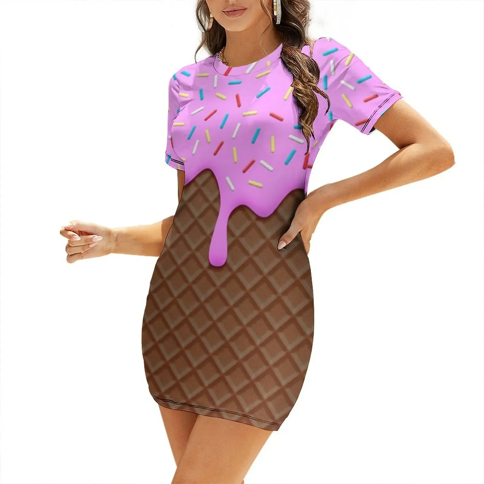 

Chocolate and Strawberry Icecream Short-Sleeved Dress luxury women's party dress evening prom evening dresses ladies