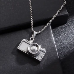 Vintage Stainless Steel Photographer Camera Pendant Necklace for Men and Women