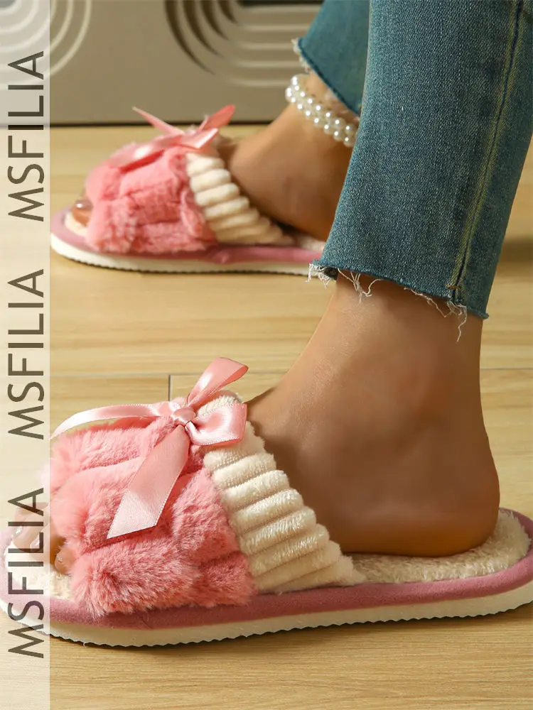 Msfilia Women's Warm Cotton Slippers with EVA Sole, Cozy Non-Slip Indoor & Outdoor House Shoes for Autumn & Winter view 3