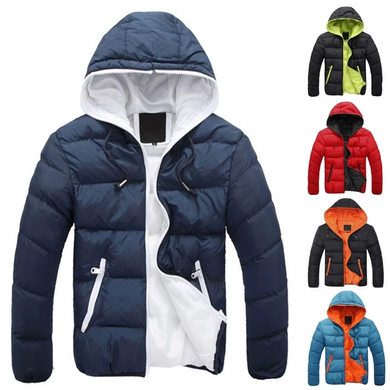 

High Quality Men's Winter Coats Custom Warm Hooded Windproof Quilted Cotton Padded Puffer Zipper Closure Casual Polyester Jacket