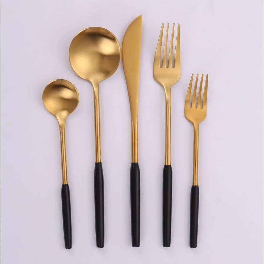 

Dine Modern Silverware Set: Unique Brushed Black and Gold Set - 18/10 Stainless Steel - 20 Piece Cutlery Set - Service for Four
