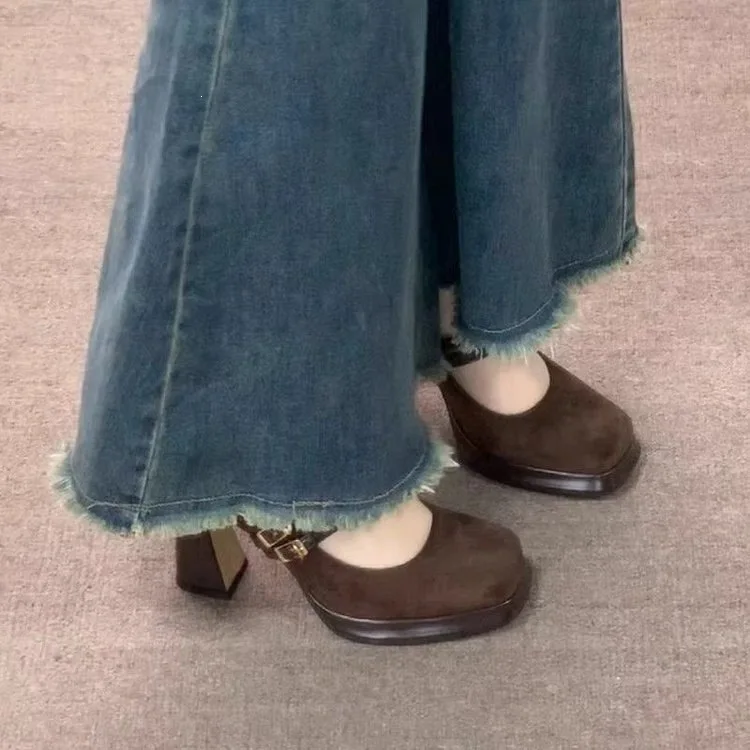 Vintage Thick High Women Mary Jane Shoes Banquet Party Buckle Strap Pumps New  Women's Elegant Dress Shoes image 3