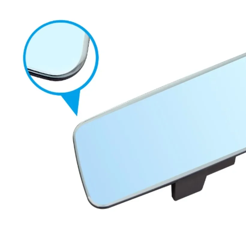 Car Built-In Rearview Mirror 2.5D Curved Bezel-Less Anti-Glare HD Glass Large Field Of View Auxiliary Reverse Blue Mirror 1PC