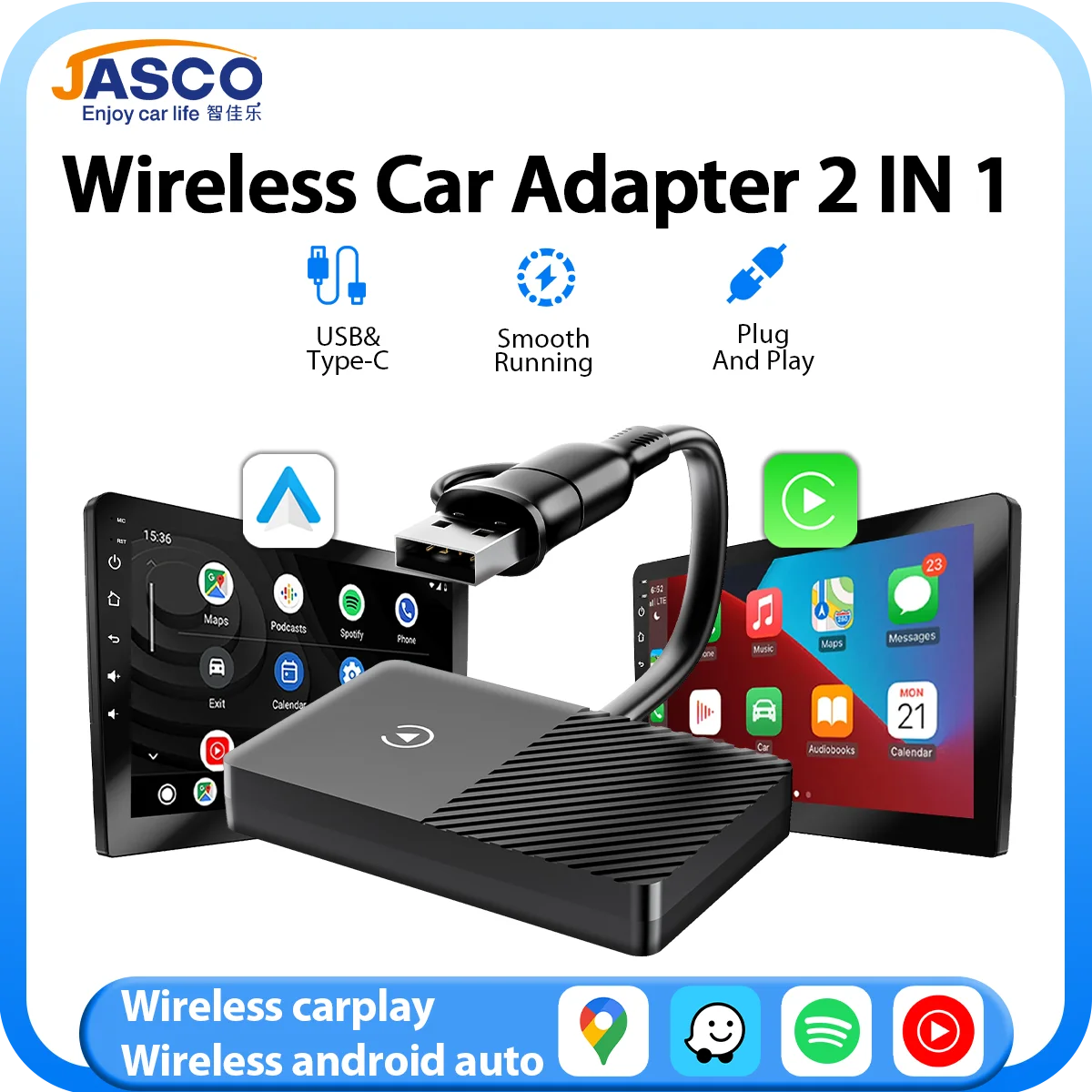 

A1 Android Auto Mini Box Carplay Беспроводной адаптер преобразования проводов в беспроводу 2IN1 Plug and Play Dongle BT WiFi Быстрый разъем