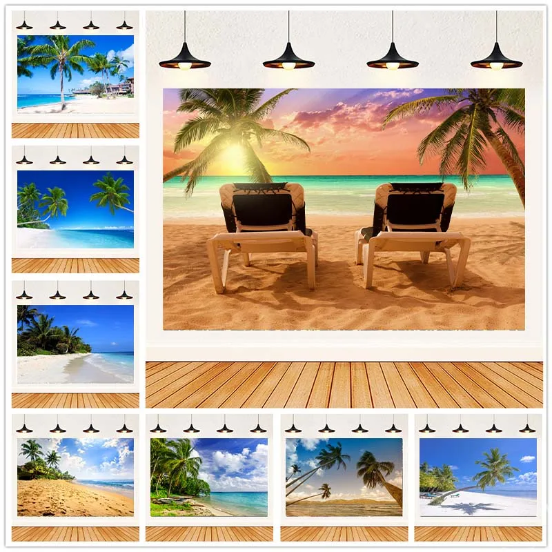 5x3ft/7x5ft Summer Seaside Beach Theme Vinyl Photography Background Cloth Photo Print Studio Props Home Wall Backdrop Decoration