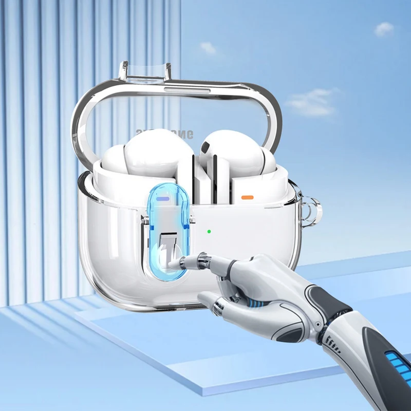 حافظة جديدة 2025 لهاتف سامسونج جالاكسي Buds 3/3Pro قفل آمن شفاف Fundas لهاتف سامسونج جالاكسي Buds 3 Buzz 3 Pro مع سلسلة مفاتيح