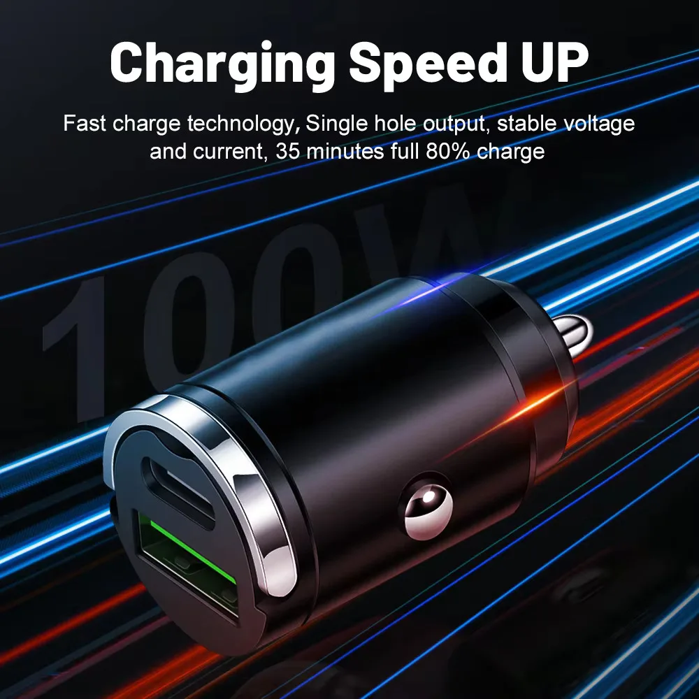 100W Car Charger Lighter PD Fast For IPhone Mini USB Type C Mini Car Phone CharCharging ger For Samsung Huawei xiaomi