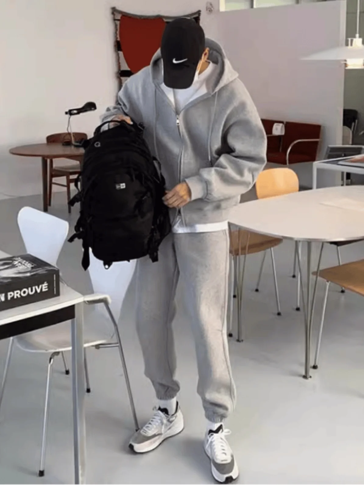 

Casual Faionable Sportswear Set for Men with Hood Zipper Loose Jaet Sweatirt Long Pants Cuffed Sweatpants Spring Autumn