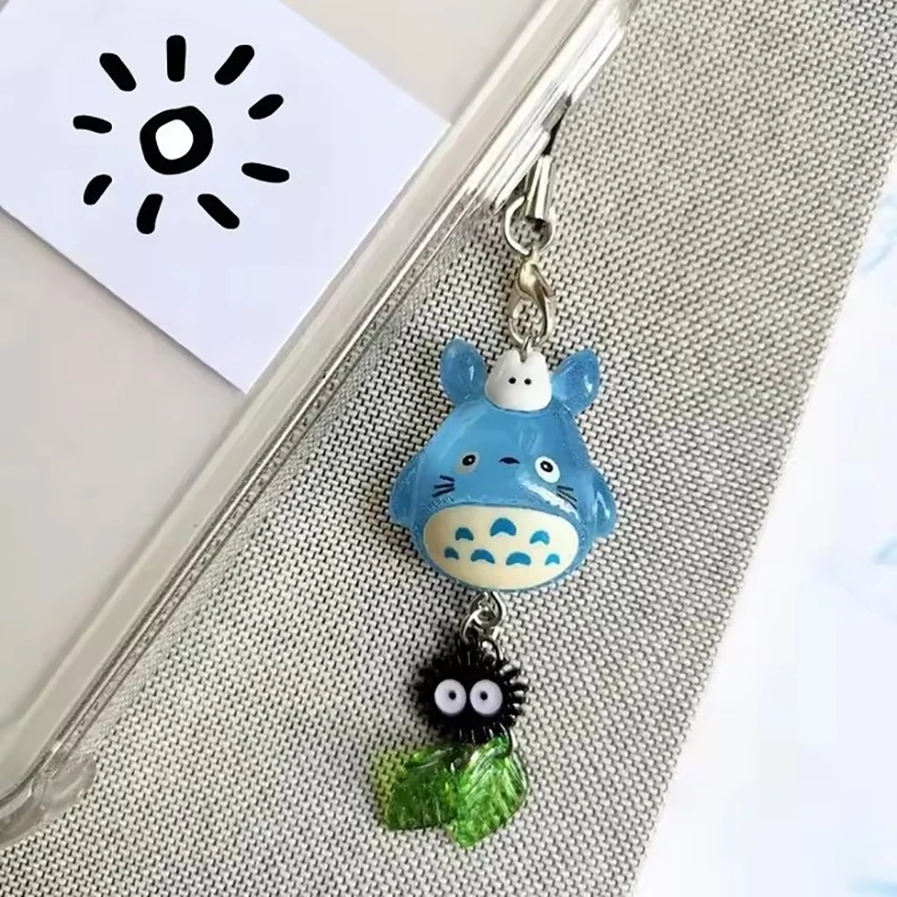 Kawaii Blue Animal Totoro Phone Charm Soot Sprite Keychain Woodland Anime Cat Cosplay Pendant Accessories Handmade Y2K Gift image 3