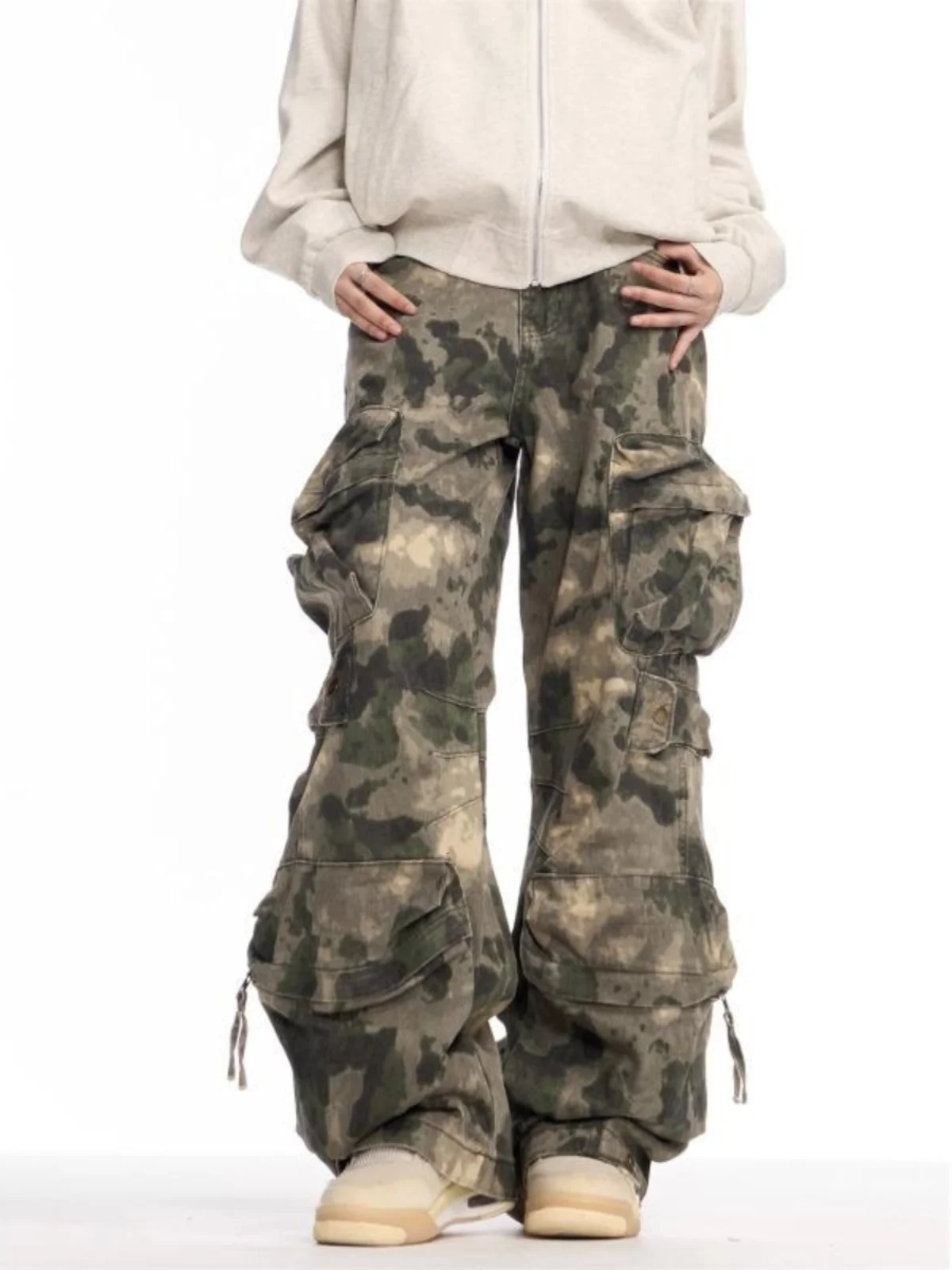 Ретро американские тяжелые камуфляжные свободные брюки Du для мужчин и женщин, рабочая одежда с широкими штанинами, модные джинсы, повседневные брюки