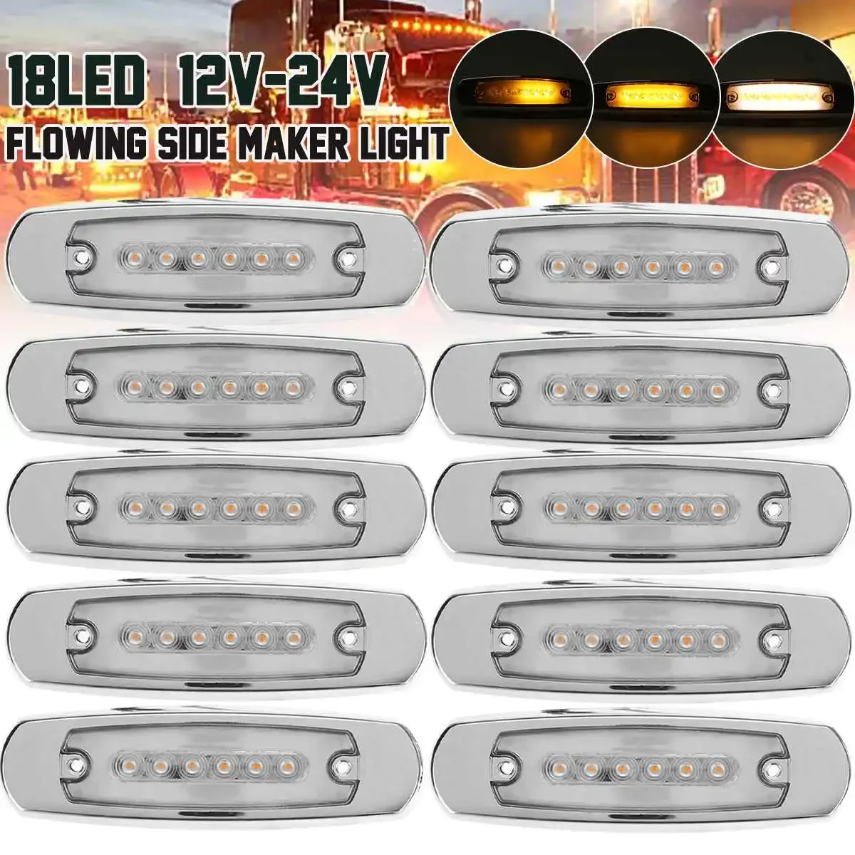 

10PCS 18LED 12V-24V External Side Marker Light Clearance Signal Lamp Rear Warning Indicators Trailer Truck Lorry Caravan