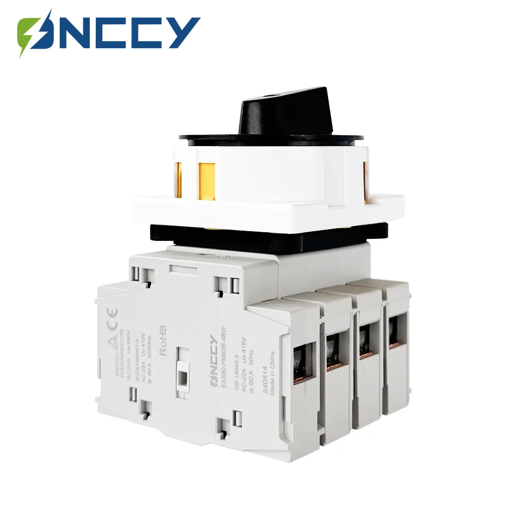 

ONCCY 4P EAS80 AC Isolation Switch, AC lsolator Panel Mounting 80A Rotating Handle with Lock, Disconnector Switch