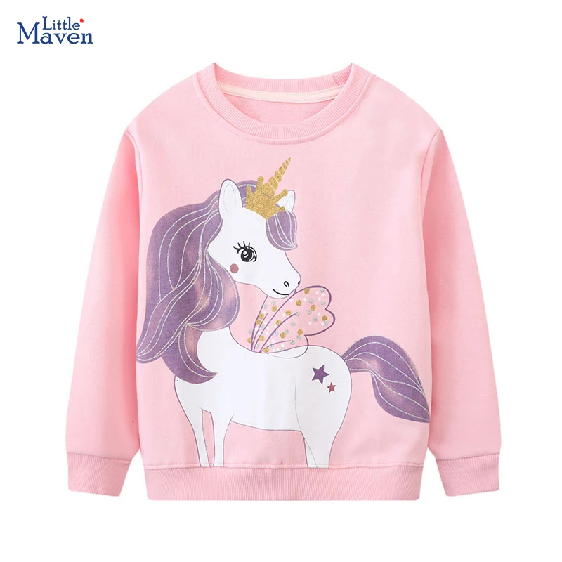 

Little Maven 2024 New Spring and Autumn Tops Kids Clothes Girls Children's Clothing Hoodies Cartoon Unicorn Sweatshirt Cotton