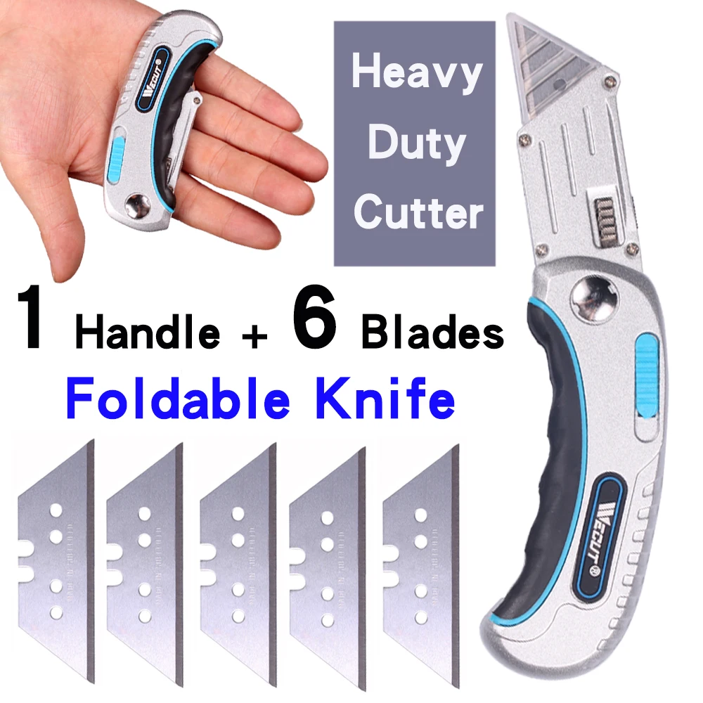 

Heavy Duty Cutting Knife 1 Handle 6 Trapezoidal Blade Set Portable Folding Knife For Carpet Cutting Thin Slab Partitioning Tool