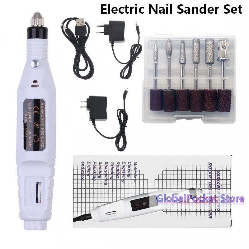  Electric Nail Sander Drill Set Adjustable Speed Manicure Pedicure Tool Kit With 6 Bits For Acrylic Nails Gel Polish Removal