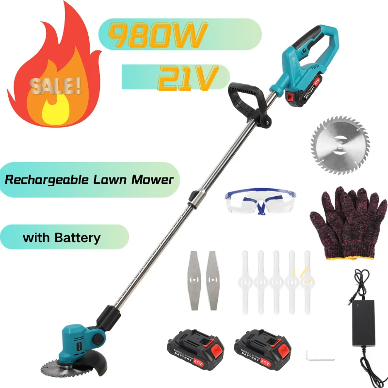 

Electric Weed Mower Cordless Trimmer, Retractable Home Weed Eater Brush Cutter, Portable Rechargeable Handheld Lawn Mower