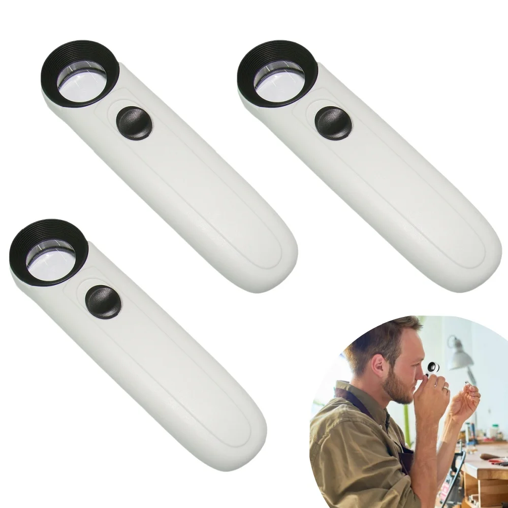 แว่นขยายมือถือ 40X พร้อมไฟ LED สองดวงตรวจสอบชิ้นส่วนอิเล็กทรอนิกส์เครื่องมือนาฬิกา HD แว่นขยาย