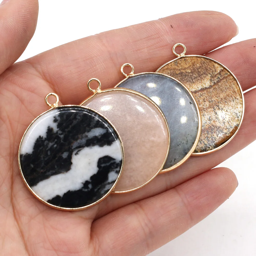 Aventurine Flash Labradorite Picture Stone Natural Round Pendant For Jewelry MakingDIY Necklace Earring Accessories Gift 30x35mm