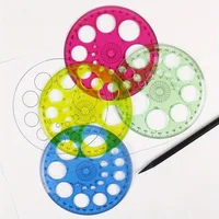 1pc 360-Degree Rotating Round Ruler - Transparent Blue Template with Circles & Degrees for Drafting, Patchwork, Office 3